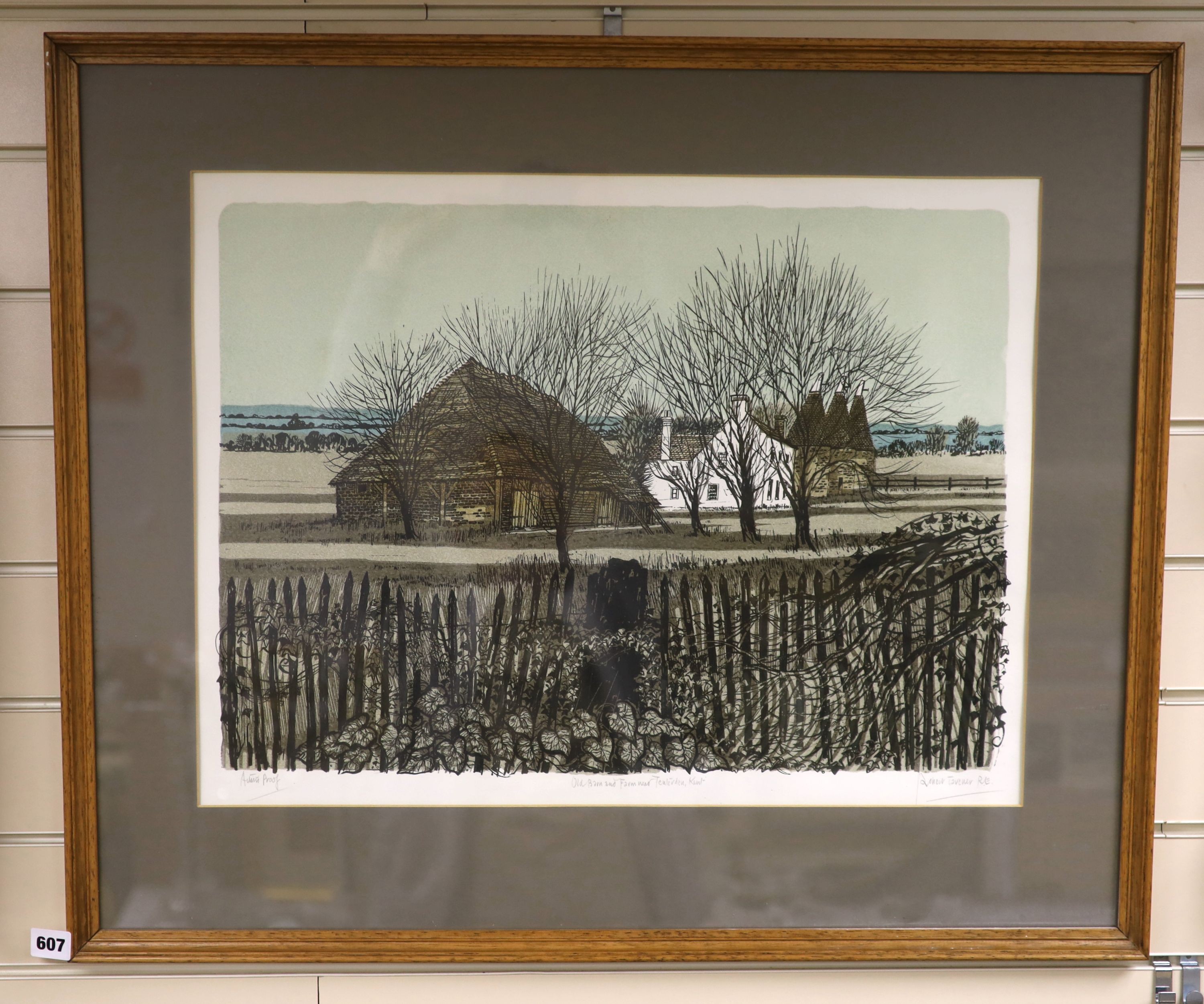 Robert Tavener (1920-2004), artist's proof lithograph signed, Old Barn and Farm near Tenterden, Kent, signed, 46 x 60cm.